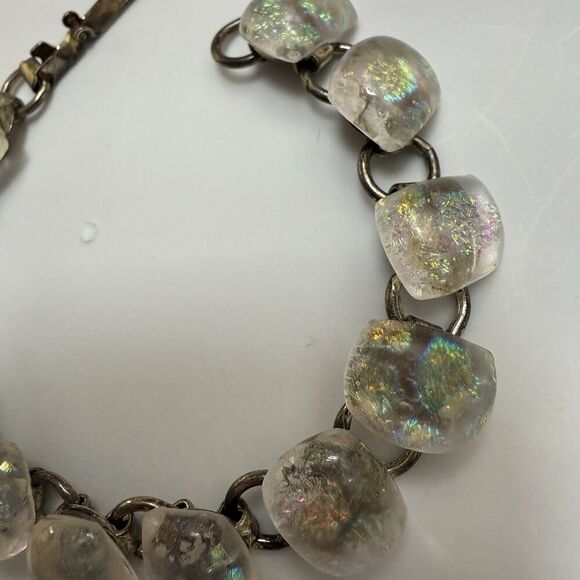 Handcrafted Fused Silver White Dichroic Glass Bracelet Artist One Of A Kind OOAK - Picture 3 of 4